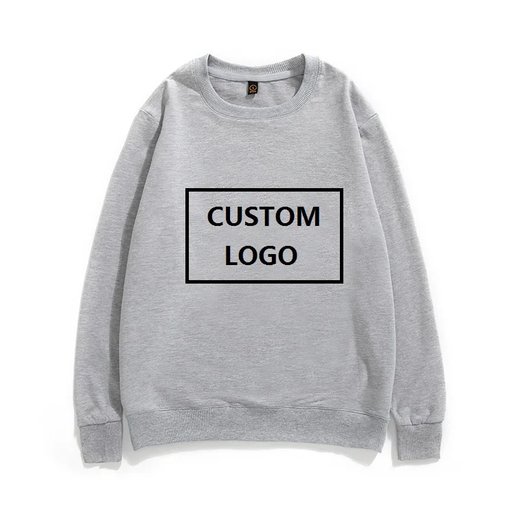  100% cotton long sleeve solid color custom logo label print sweatshirt unisex women men