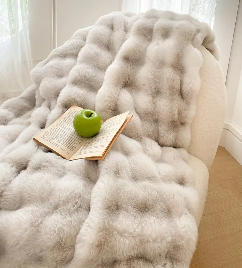 Fur thick bubble fleece warm home decor sleeping blanket throws sofa winter bed blanket