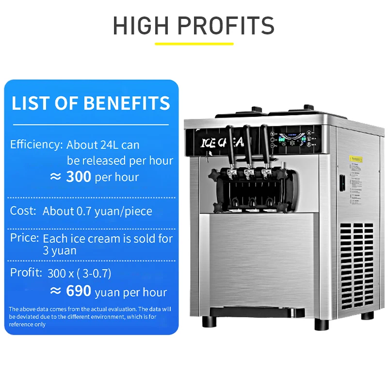 Desktop ice cream machine three flavors intelligent touch with display makes ice cream commercially