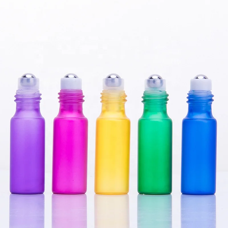 Wholesale paint color pink yellow  Cobalt Blue 10 ml Glass Roll on Bottles with Stainless Steel Roller Balls.