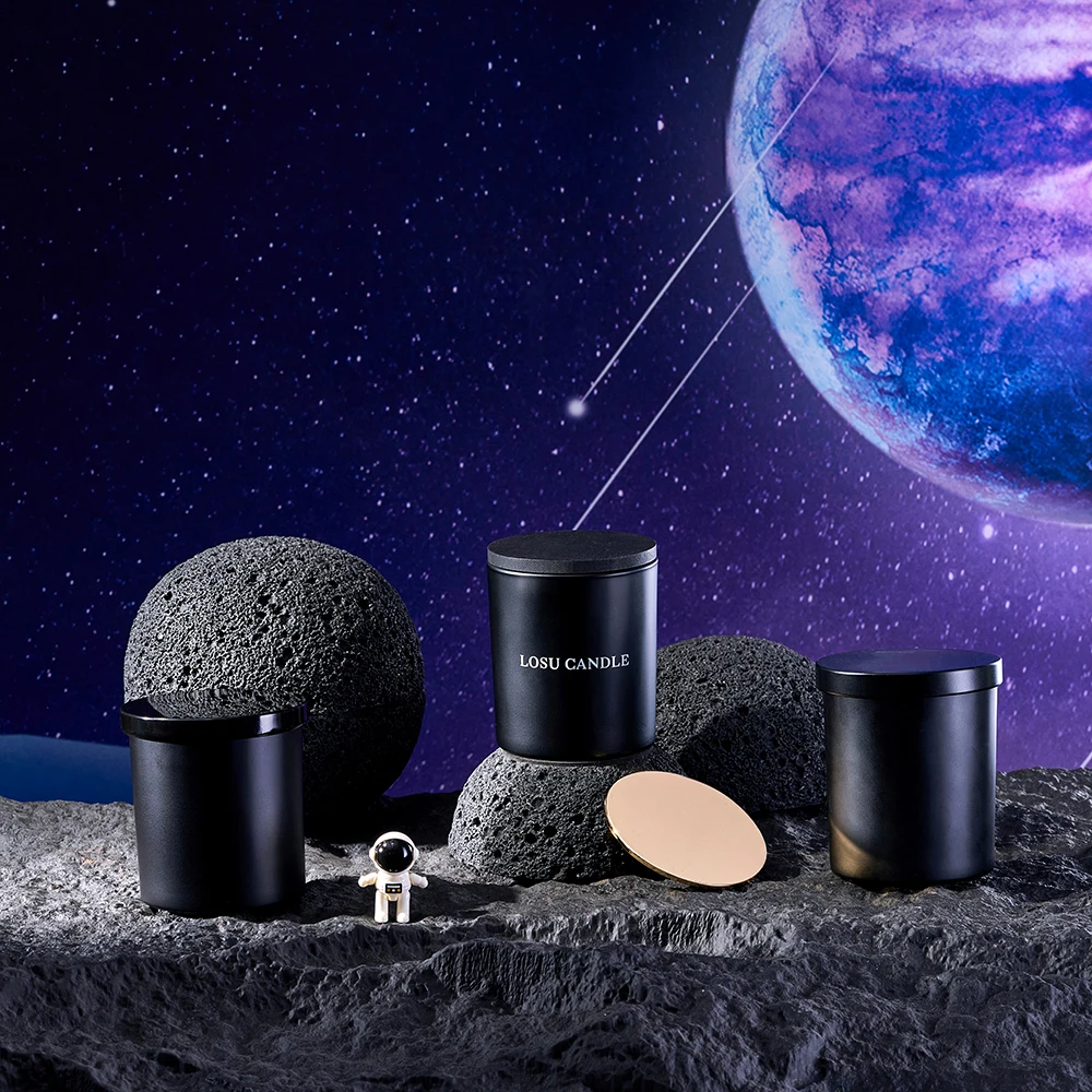 Luxury Amber  Frost Matte Clear candle holder  Empty Glass Candle Jars With Wooden Lids for candle making