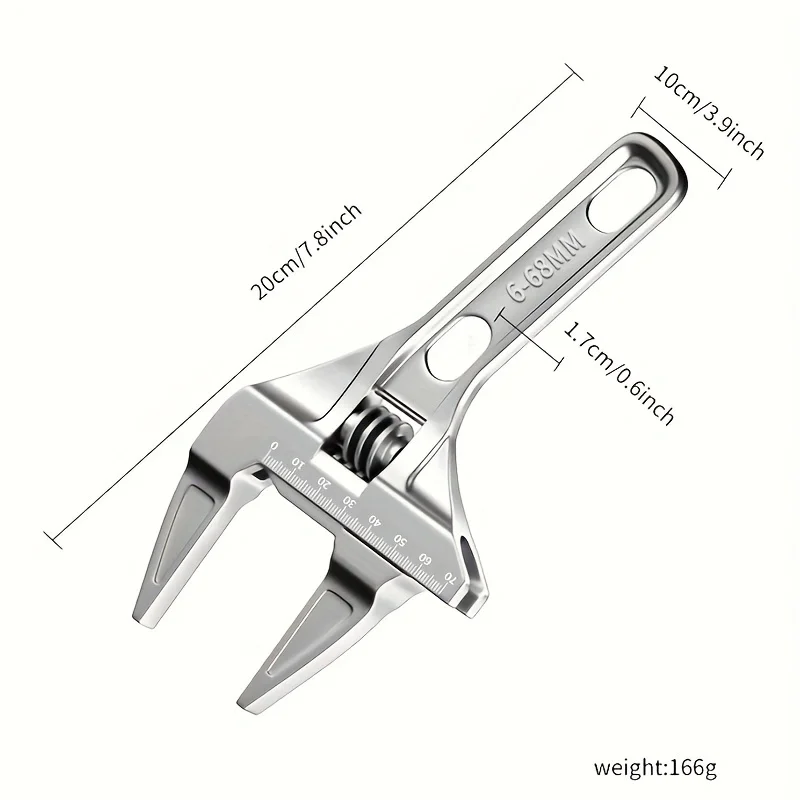 Aluminum Alloy Bathroom Wrench Multi-Function Wrench 6-68mm Short Handle Adjustable Spanner Plumbing Large Open-End Wrench