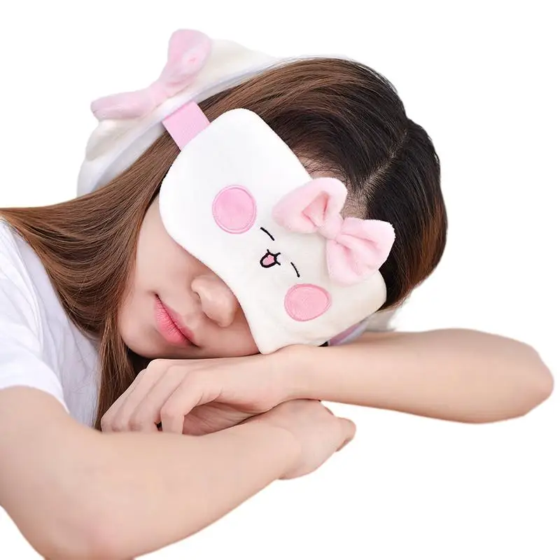 ICARER FAMILY Plush Eye Mask Elastic Strap Soft Fluffy Cover Sleeping Eyes Mask Cartoon Travel Stuffed Sleeping Eye Mask