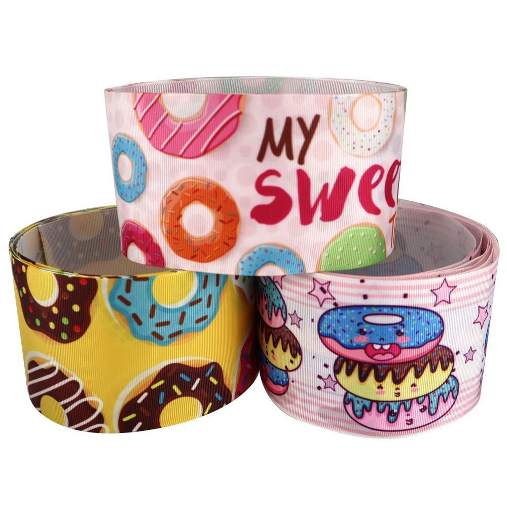 
new arrival 75mm doughnut donuts custom grosgrain printed ribbon for food festival 