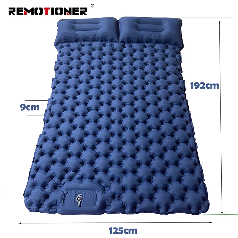 Camping Inflatable 2 Person Sleeping Mat Foot Press Ultralight Extra Thick Camping Double Sleeping Pad with Pillow