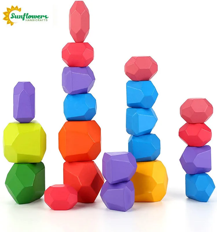 36 Pcs Wooden Stones Stacking Game Rock Blocks Educational Puzzle Toy