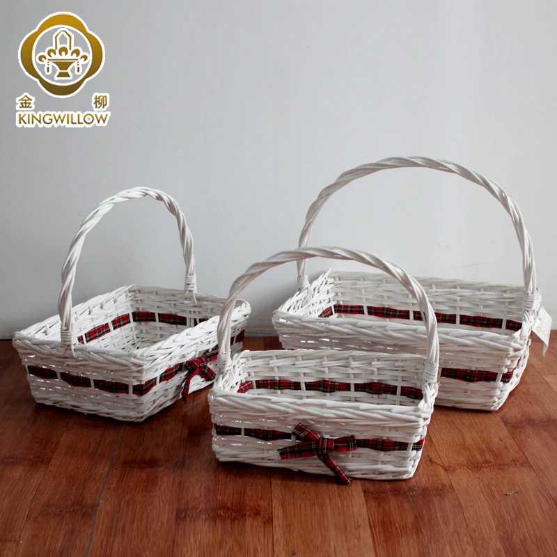 Kingwillow handmade woven woodchip basket wicker gift baskets hamper with handles set of 3