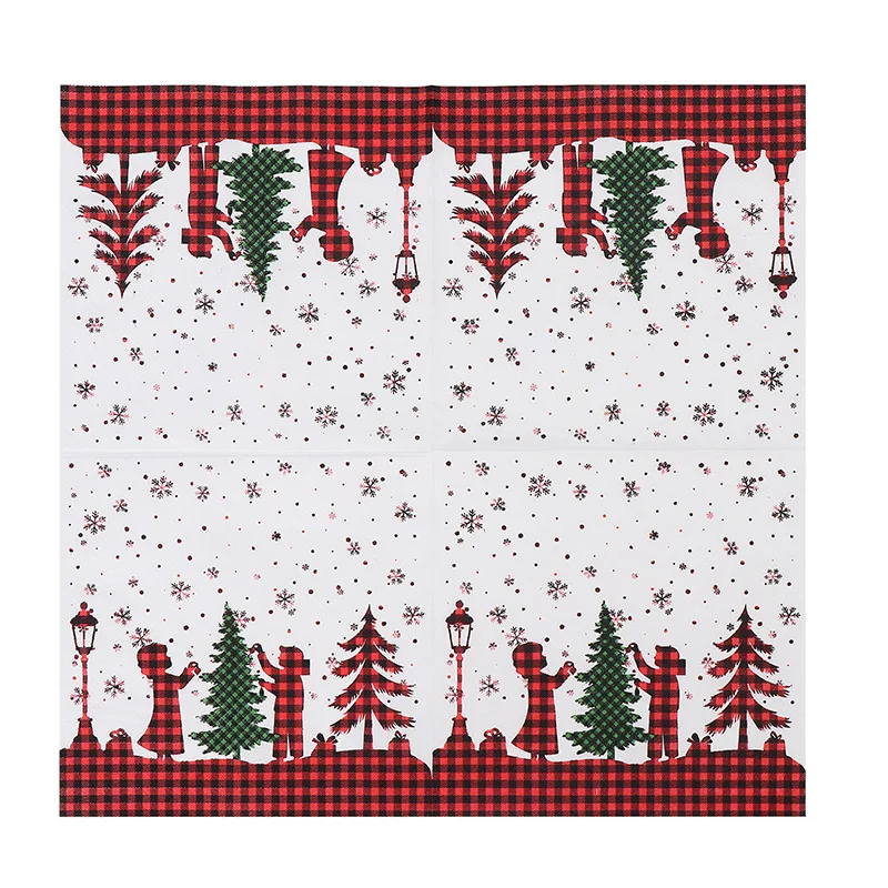 Ready To Ship Napkins Tissue Paper Tree Decorative Santa Merry Christmas 2 Ply 1/4 Fold Printed Dinner Napkin