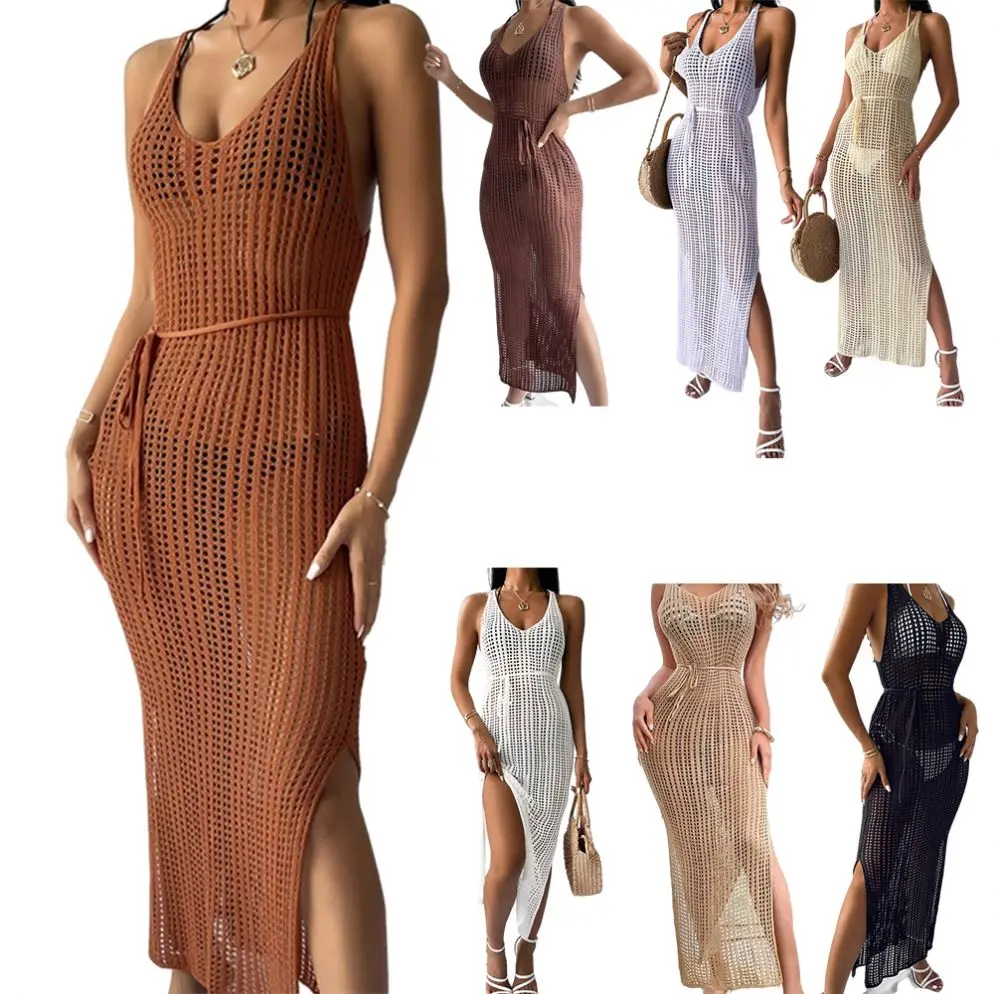 hollow out long knitted beach party dresses Sexy Crochet Backless Bathing Suit Women Swimwear Cover Up Beach Dress