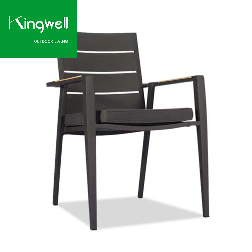 Garden patio furniture balcony waterproof aluminum teak armrest chair dining sets outdoor dinning table and 8 chair set