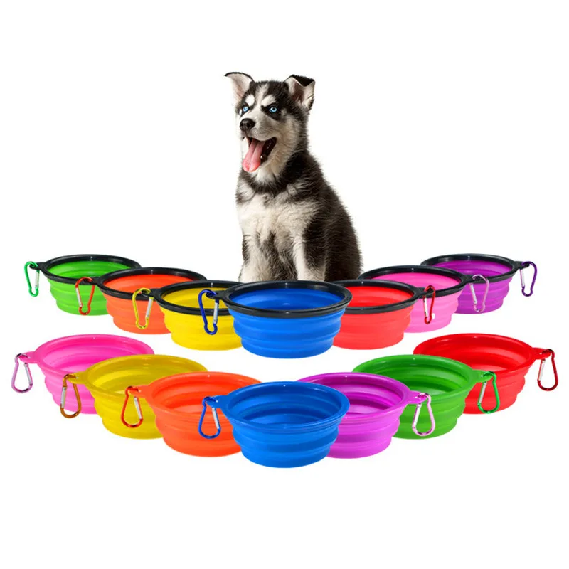 Wholesale collapsible dog bowl with non slip silicone mat foldable silicone puppy doogie dog bowl