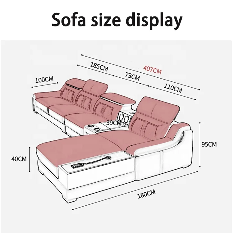 Modern simple living room leather sofa Villa Apartment high-end furniture multi-functional corner with audio +USB charging sofa