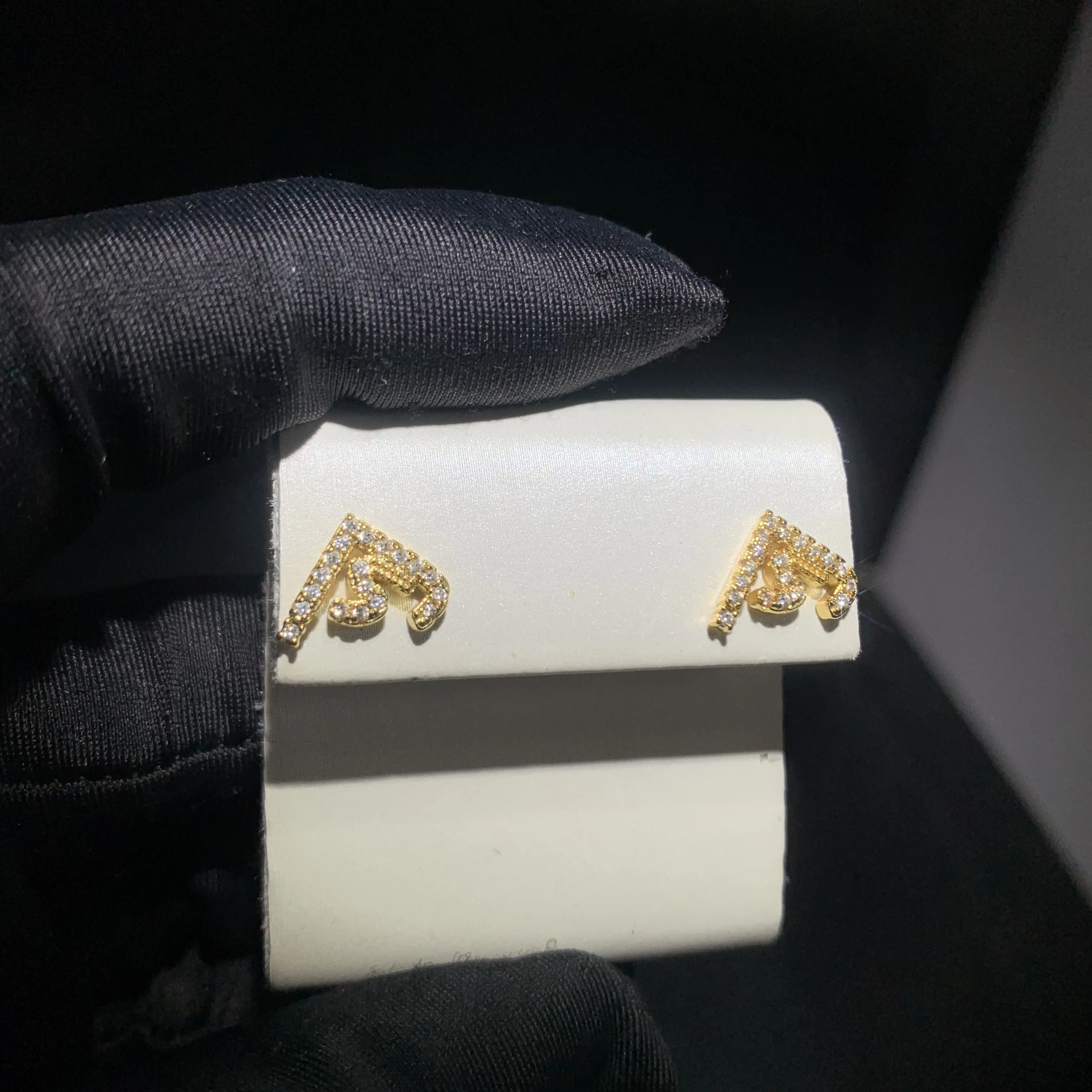 18K Gold Plated Bling Fashion Women Jewelry Micro Pave 5A Cubic Zirconia CZ Tiny Arabic Letter Earring