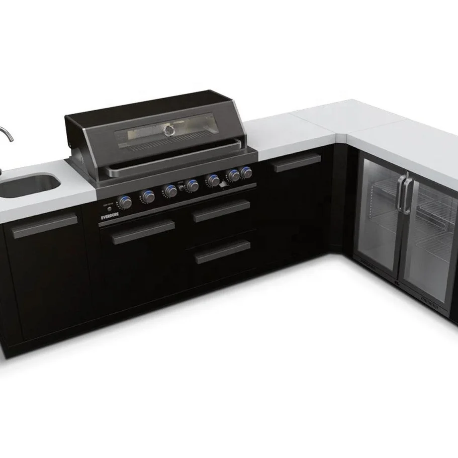 2022 Hangzhou Vermont L shape black outdoor kitchen with grill and fridge