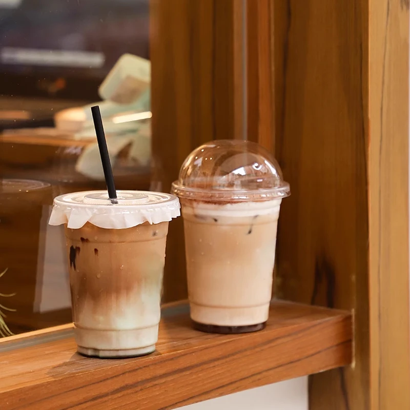 Custom Logo Clear Plastic Disposable Plastic Cups For Iced Coffee Bubble Boba Milk Tea Smoothie With Flat/ Dome Lids