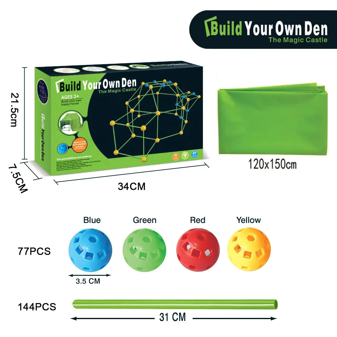Kids Construction Fort DIY Building Castles Tunnels Tents Kit Assemble 3D Play House Building Toys for Kids Gift