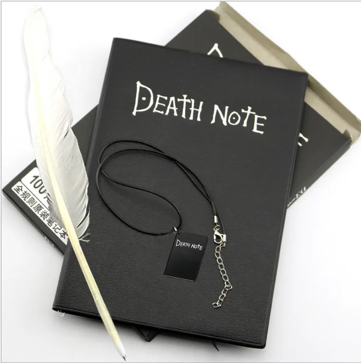 MB3 Anime Death Note Notebook Set Leather Journal and Necklace Feather Pen Animation Art Writing Journal Death Note Notepad