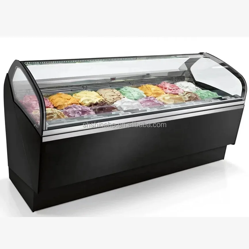Shineho Commercial showcase Support For Custom Sale Glass-door 12 pan Case Gelato Ice Cream Display Freezer With CE