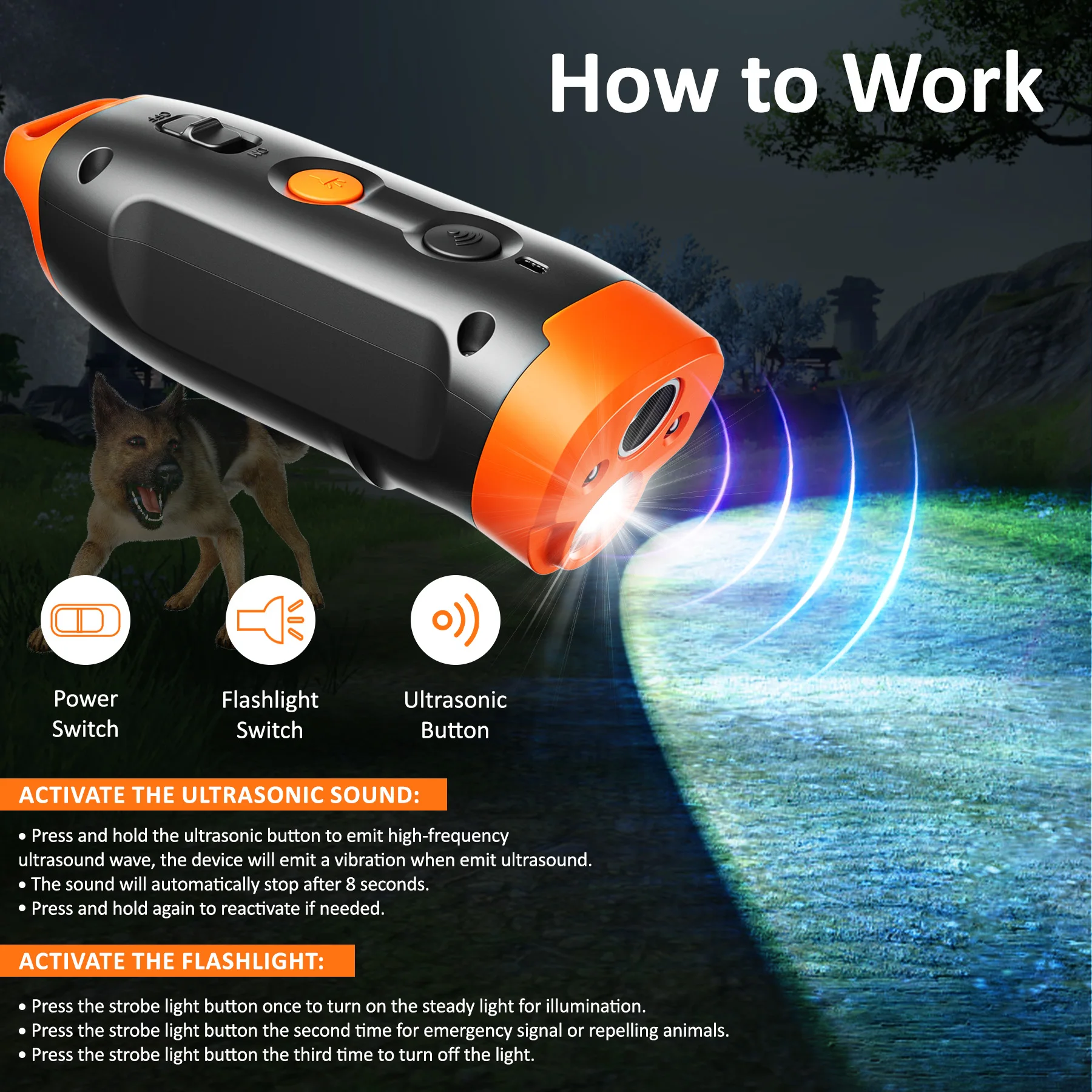 X-Pest Hot Selling 12M Range Ultrasonic Anti-Barking Device For Stops Bad Behavior With Flashlight Dog Bark Deterrents Device