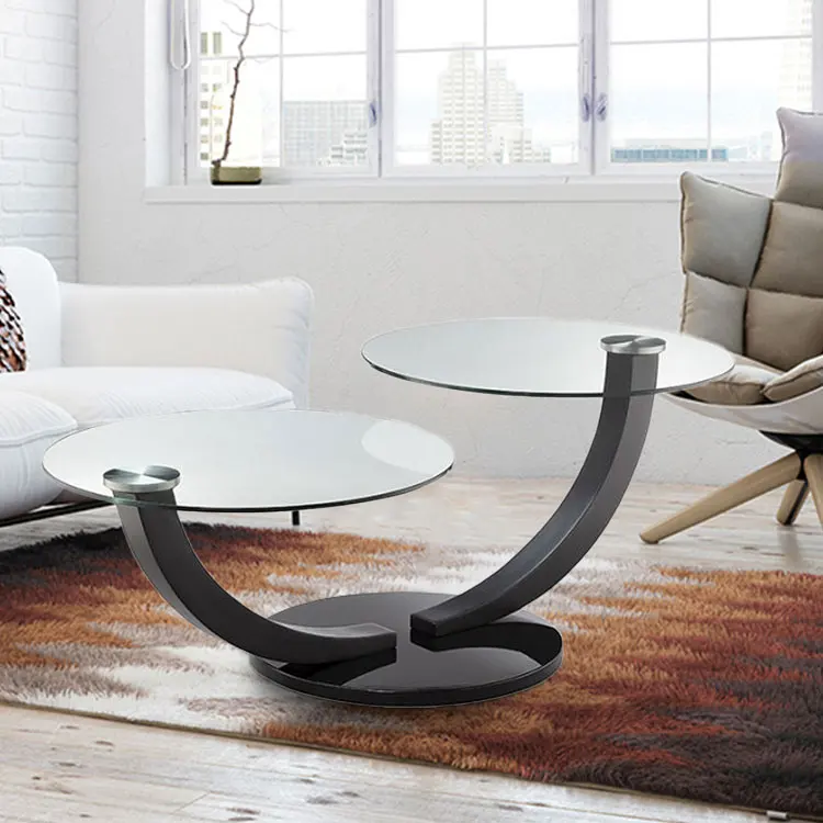Rotating Contemporary Metal Base Light Clear Glass Rotatable Convertible Extendable Center Coffee Table