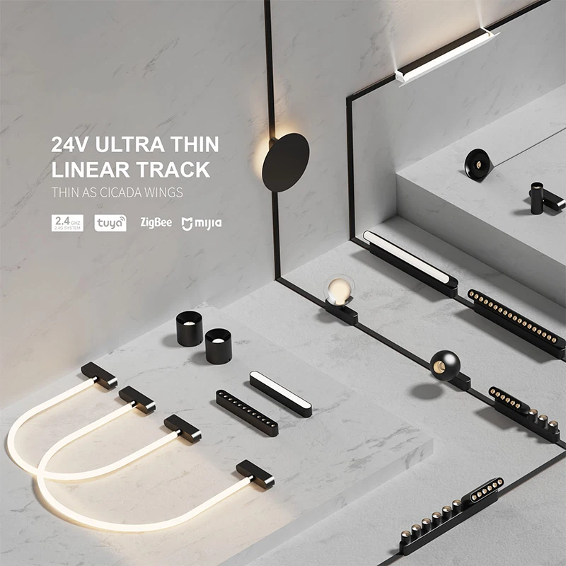 Factory Ultra Thin Track Rail Spot Lighting System 24V Led Magnetic Track Light Dimmable Tuya Smart Wifi Ceiling Light for Home