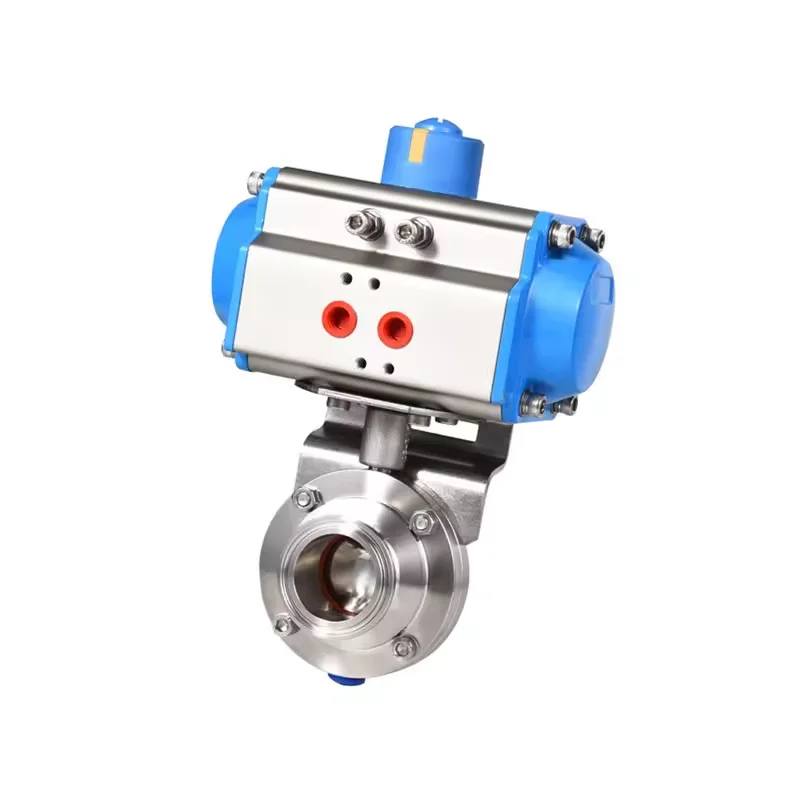 Food Grade Stainless Steel SS304 SS316L Pneumatic Tri Clamp Butterfly Valve With Aluminum Double Action Actuator