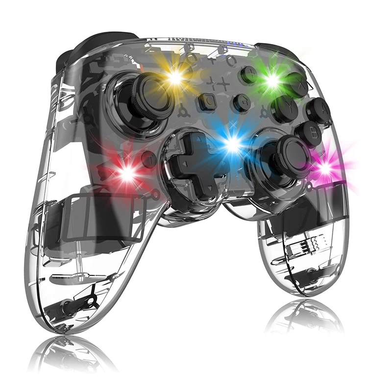 High Transparent Switch Pro Controller with Programmable Function LED light Switch Control Gamepad Wireless Joystick