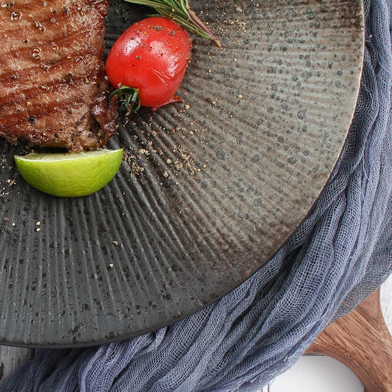 Wholesale Japanese Style Brown Stoneware Steak Plate Classic Ceramic Stock Plate