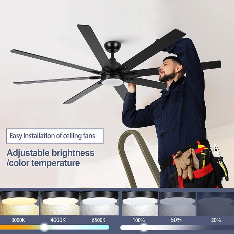 72 inch Industrial Large Ceiling Fans with Lights and Remote Indoor/Outdoor Black Modern Warehouse Farmhouse Ceiling Fan