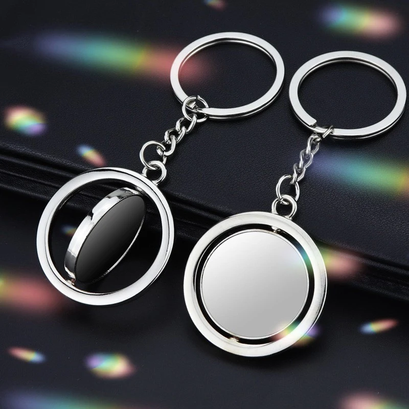 Custom Rotating Metal Tag Key Chain Double Side Rotating Blank Revolve Round Metal Keychain House Keychain
