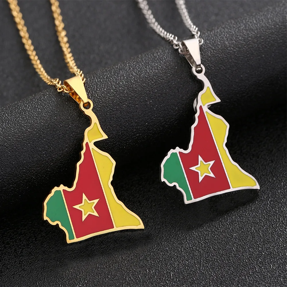 Qiuhan Stainless Steel Jewelry Enamel Pendant Nationality Ethiopia Egypt Ghana South Africa Custom Map Necklace