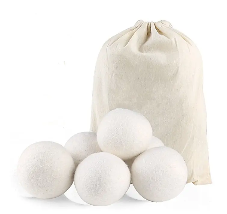 Customized 100% Organic New Zealand Reusable Natural Fabric Softener Healthy Felt Laundry Wool Dryer Balls With Drawstring Bag