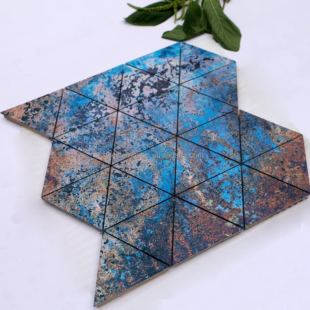 Antique Colorful Triangle Aluminum Mosaic Porcelain Tile Mixed Color Triangle Metal Mosaic Tile