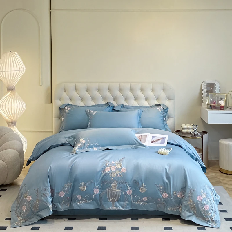 Sunny Textile Washed Silk Embroidery 4-piece Set Duvet Cover Set