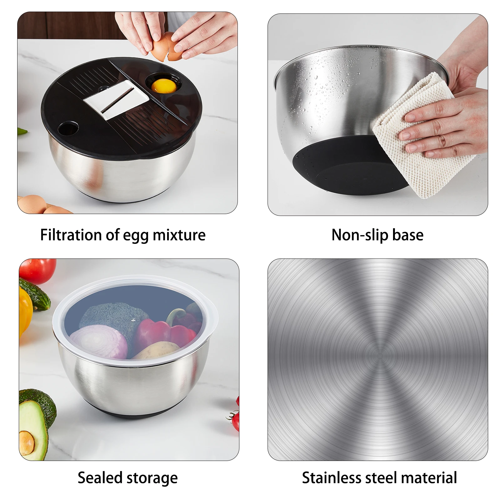 3 in 1 mixing bowl Nesting Bowls with Grater Attachments Food containers with lids salad mixing bowls for Mixing & Serving