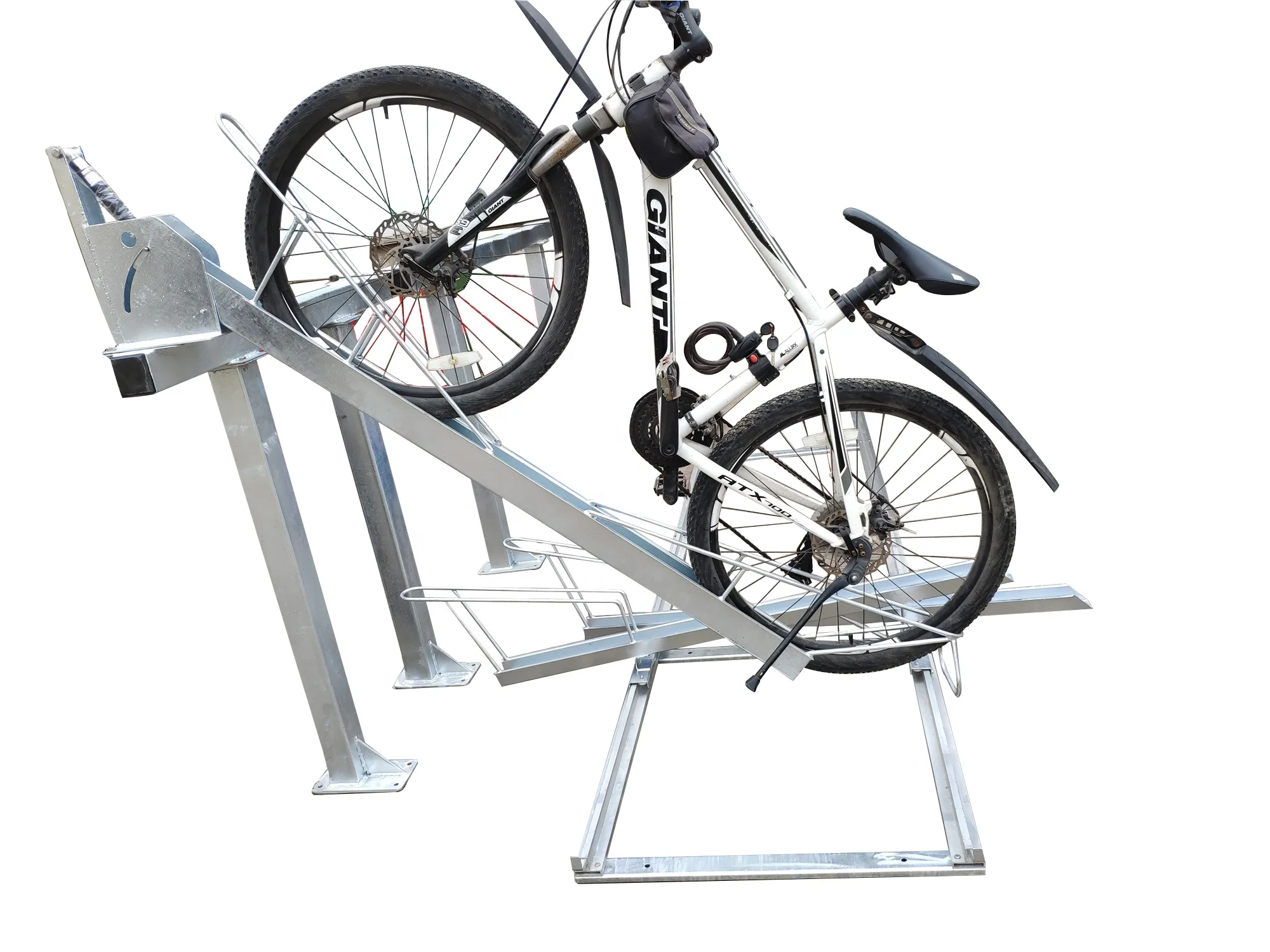 Outdoor hot dip galvanized gas spring lift assisted double decker bicycle rack  powder coating bike rack