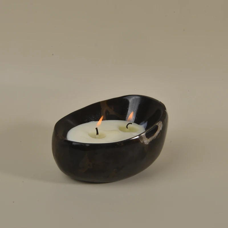 Factory direct sales natural marble bowl-shaped candle  holders, Wedding party home decor for  black marble Candle jar