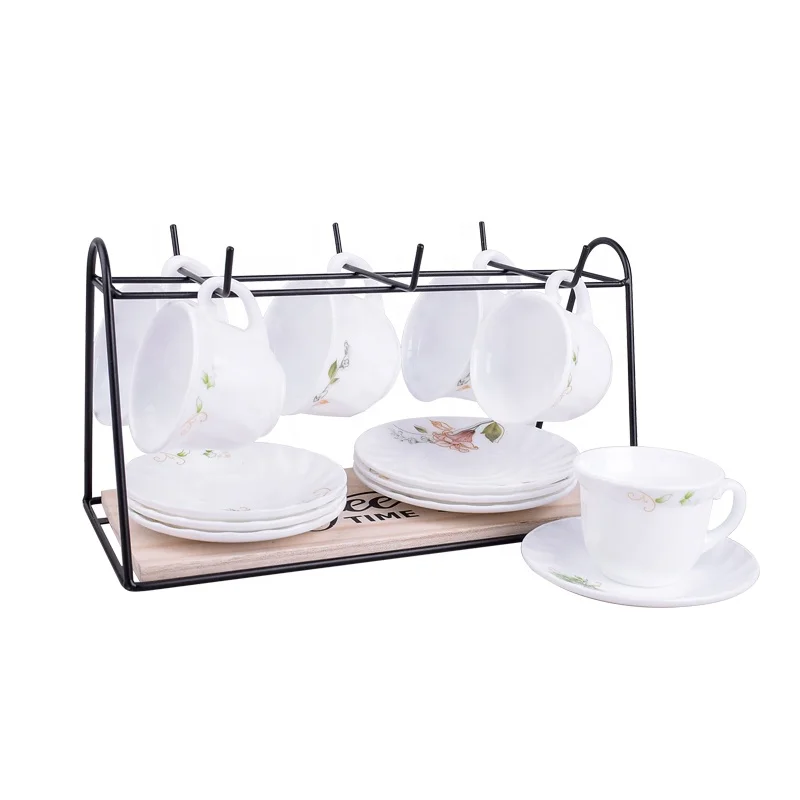 Эспрессо чашки с блюдцами Стеклянная и металлическая подставка кофе чай подарочные наборы, чашки и блюдце обслуживание для 6