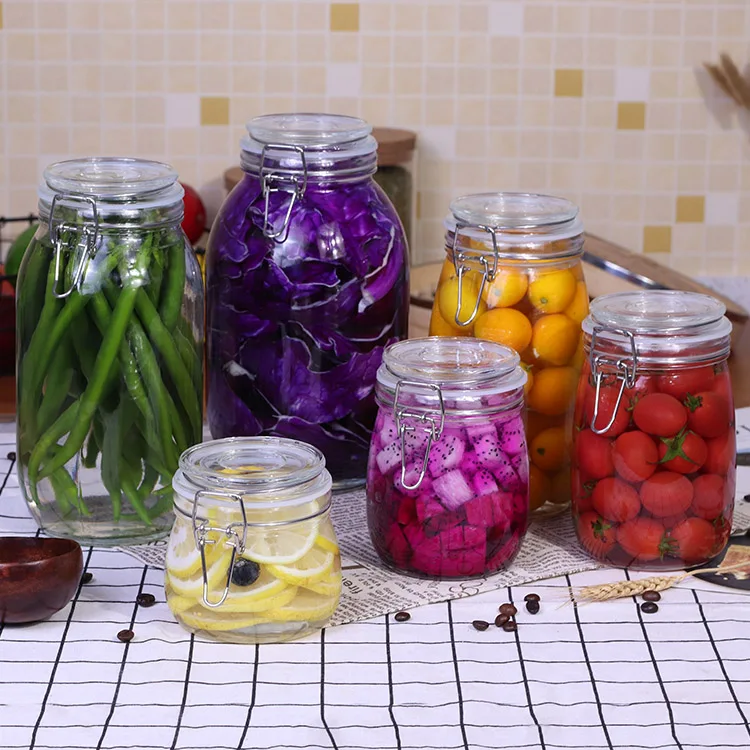 
Wholesales Factory Price Premium kitchen Flip Top Lid Glass Food Storage Jar Bottle With Metal Clip 