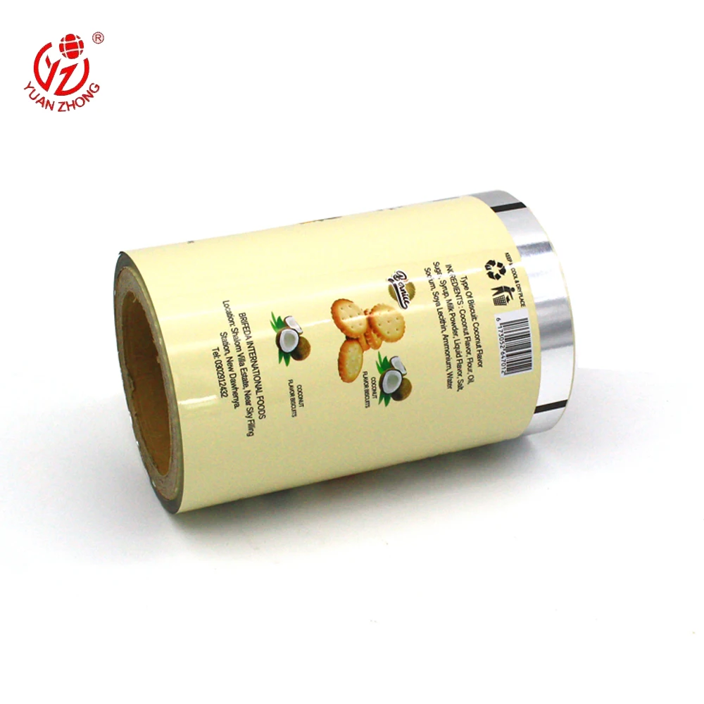 Food grade plastic aluminum laminated film rolls for sachet snack food biscuit packaging