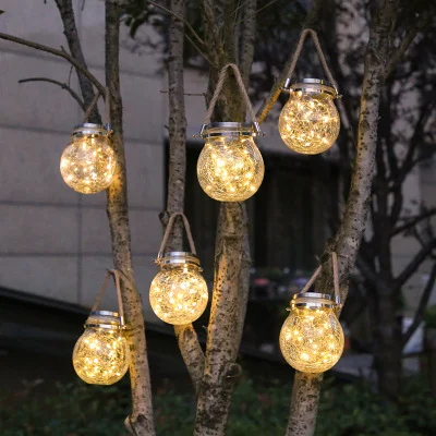 Decorative Solar Glass Jar Lights Crack Ball Solar Hanging Lights Waterproof Solar Table Lantern Lights for Garden Yard Wedding