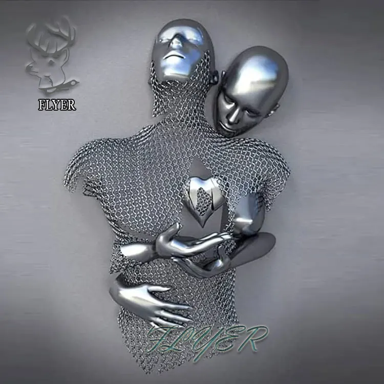 Modern Art Metal Craft Home Decor Artwork Love 3D Wall Sculpture Stainless Steel Human Nude Sculpture