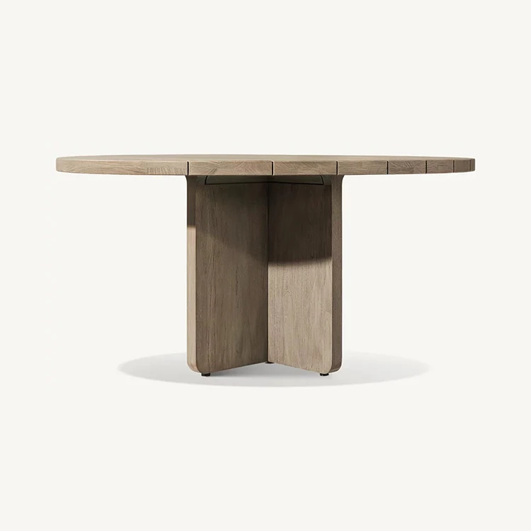 Round Table Nordic Weathered Teak Wood Furniture Outdoor All Weather Dining Table