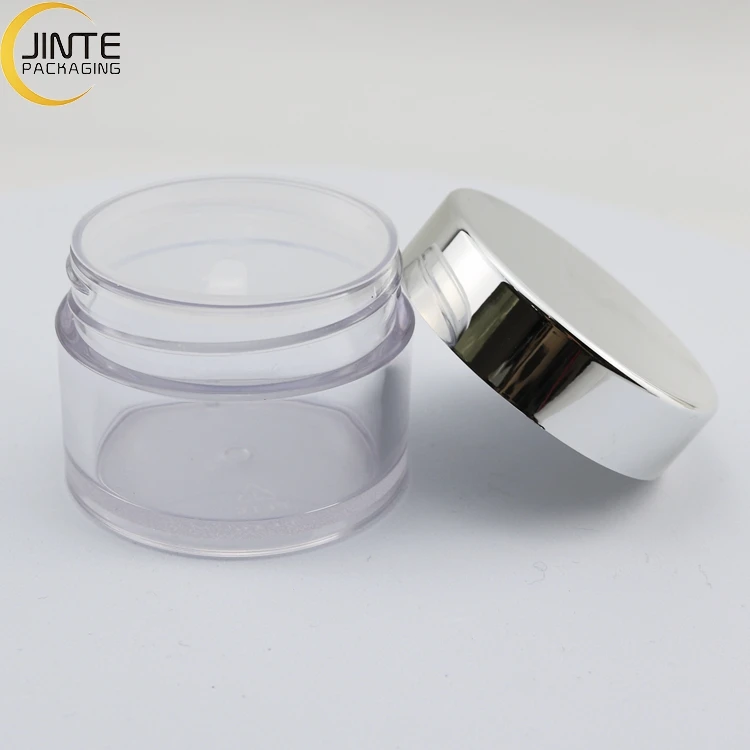Refillable Plastic Clear Round Jar With Silver Gold Lid For Acrylic Powder Jar Pot For Cosmetic Packaging 0.5oz  2oz
