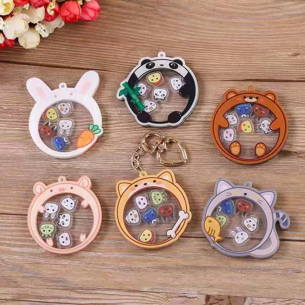 Personalized Star Shape Cute Cartoon Printed Key Chain Anime Character Acrylic Shaker Moving Keychains Charms