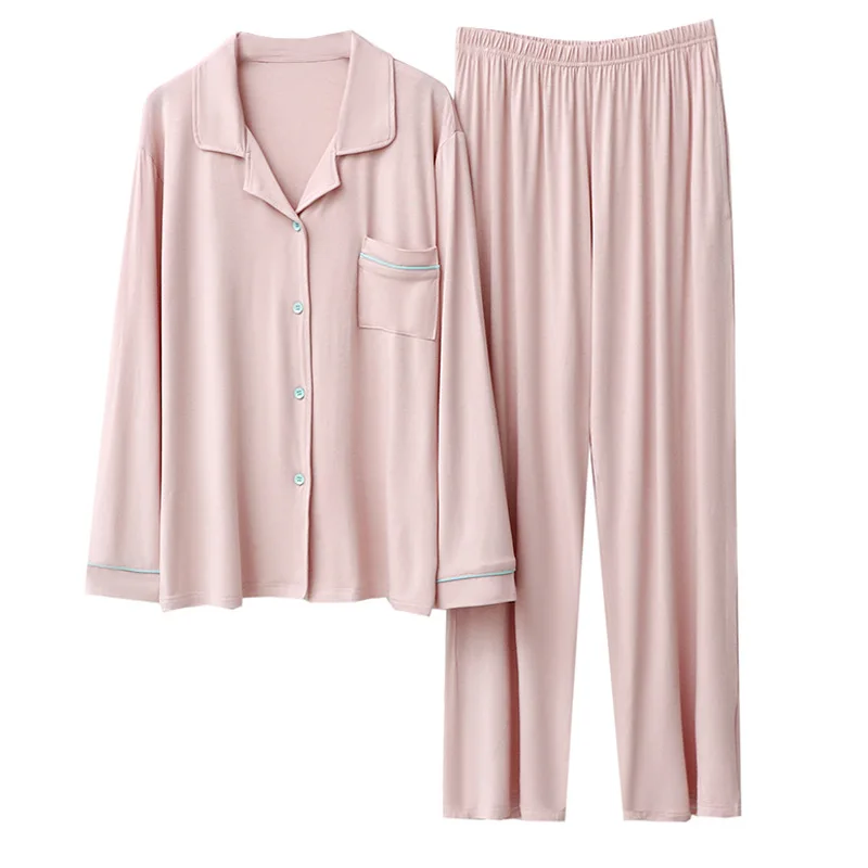 Aoyema Women Home Wear Clothing Long Sleeve Pajamas Sets Nightgown Sleepwear Solid Casual Nightwear Female Lapel Pyjamas