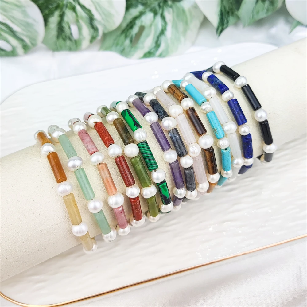 Women Fashion Jewelry Natural Crystal Amethyst Obsidian Turquoise Gemstone Beaded Bracelet Freshwater Pearl Bracelet For Gifts