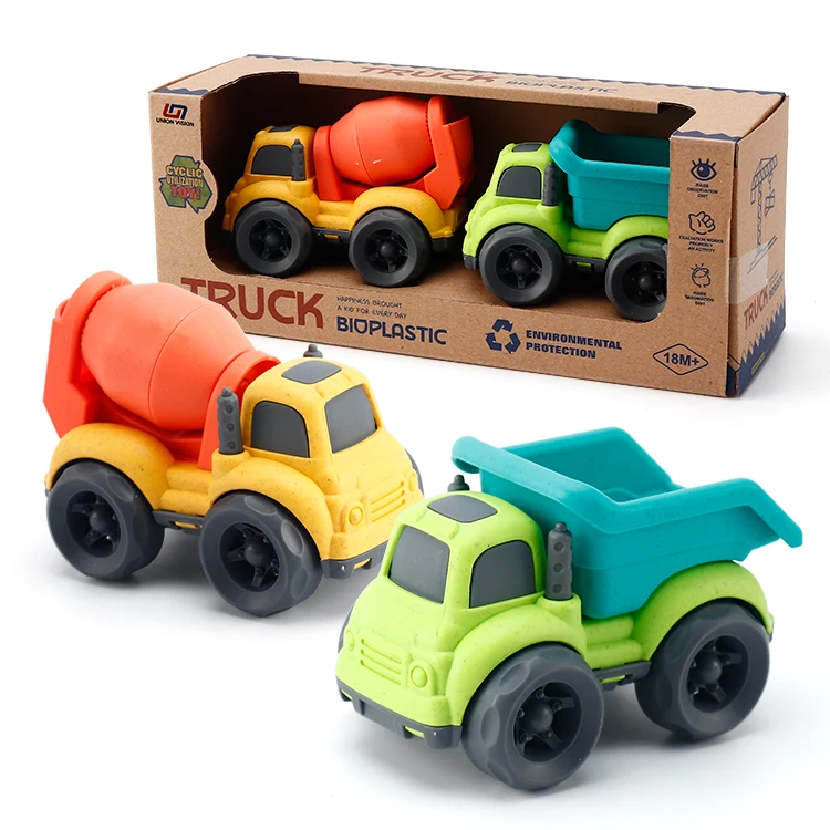 New Fashion Wheat Straw Plastic Toy Dump Truck Construction Cartoon Plastic Small Car Truck Toys