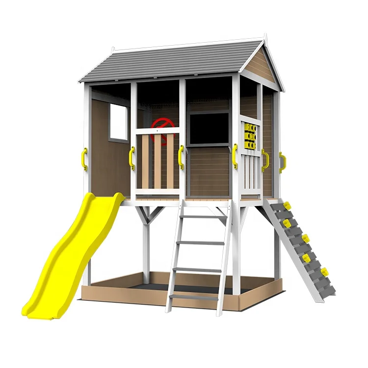 Детский деревянный садовый игровой домик с горкой
