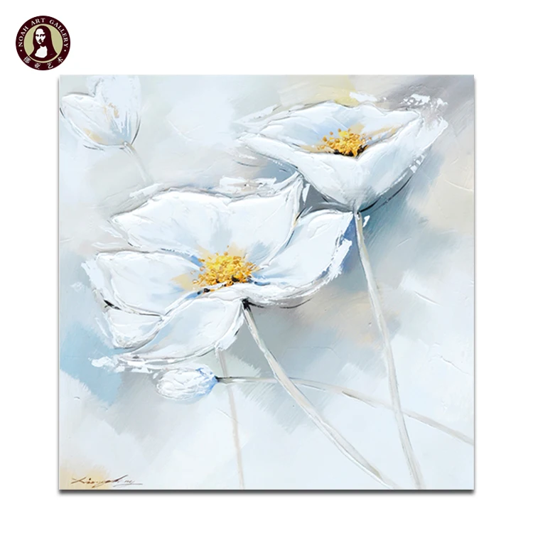 Abstract Modern Art White Flower Handmade Canvas Oil Painting For Wall Decor